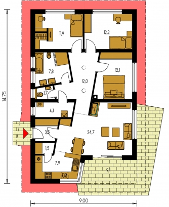 Image miroir | Plan de sol du rez-de-chaussée - BUNGALOW 147